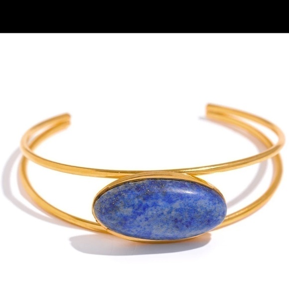 New 18k Gold Plated Turquoise or Lapis Cuff Bracelet - Picture 1 of 12